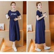 Cotton Maxi Dress Short Sleeve Maternity Nursing Breastfeeding Loose Dress  | Seluar Mengandung Musl