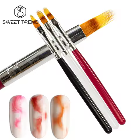 1pcs Nail Brush Pen UV Gel Gradient Bloom Nail Art Painting Wood Handle Nylon Hair Black White Red D