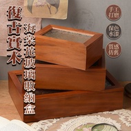 Retro Solid Wood Begonia Flower Glass Storage Box Cabinet Wooden Stationery Doll Letter [I189]