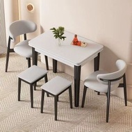 Carpenter - 實木折疊餐枱小戶型輕奢多功能可伸縮岩板枱面簡約現代飯枱80CM（1枱2椅2凳）