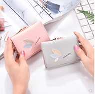 Korean wallet short girl lovely leaf folds purse student small fresh mini thin small wallet