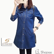 🌞SUNWISH🌞SWS-M42 Woman Demin Middle-Long Blouse For Women aju Denim Jeans Muslimah Jaket Lelaki Denim Jumpsuit Wome