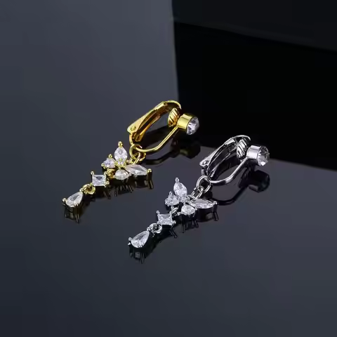 Fake Belly Butterfly Crystals Long Dangle Belly Button Rings Surgical Steel Navel Piercing Clip Umbi