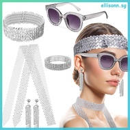 Disco Accessories Women Headband 70s Set (Set of 5) White Bands Outfits Party Decorations Apparel He