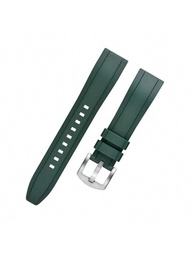1入組中性款綠色快拆式平滑透氣運動防水TPU錶帶，油壓不銹鋼扣環，20mm/22mm/24mm支援華為三星智慧手錶