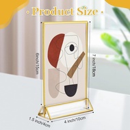 8 Pack Acrylic Sign Holder Gold Borders,4 x 6 Gold Table Number Holders Vertical Stand,Double Sided 