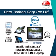 SG LOCAL- DELL Latitude 7200 2-IN-1 Laptop 12.3" i5/i7-8th Gen 16GB RAM 512GB SSD WINDOW 10 Touch Sc