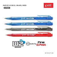 G'soft | Ball Pen | G'soft Ball Pen W2 0.7mm Pack in 4 pcs (Blue / Black / Blue, Black, Red)