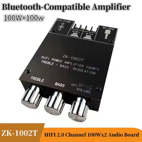 ZK-1002T Bluetooth-Compatible HIFI 2.0 Channel Amplifier Stereo Speaker Boards 100Wx2 Audio Module K