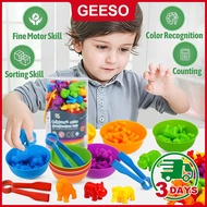 GEESO Montessori Rainbow Counting Kids Toy Soft Rubber Dinosaur Animal Educational Toys For 3 Years 