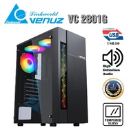 VENUZ ATX Tempered Glass Gaming Case VC2801G with LED RGB Strip &amp; RGB Fan x 3 – Black สินค้ารับประกัน 1 ปี