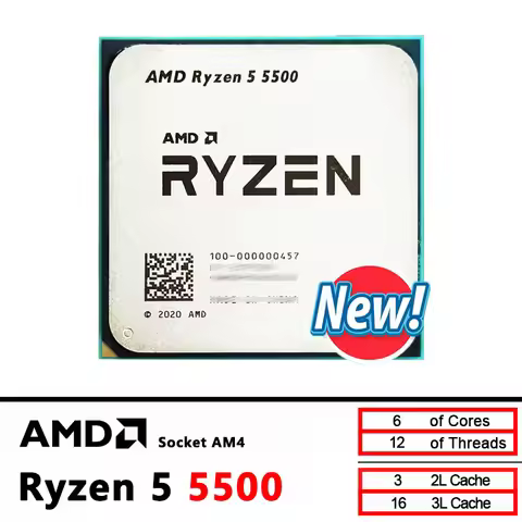 R5 5500 CPU Processor AMD Ryzen 5 5500 New 3.6 GHz 6-Core 12-Thread 7NM L3=16M 100-000000457 Socket 