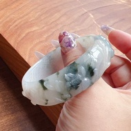 飄藍花翡翠雕花手鐲 | 17.5圍 | 天然緬甸玉翡翠A貨 | 送禮