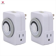 US Plug, 2Pcs 24-Hour Outlet Timer with 2 Grounded Outlets Programmable Timer Timer Outlet Timer Plu