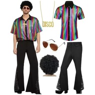 Classic Retro Sequin Flared Pants Set for Men 70s Style Disco Dancewear Comfortable Casual Shiny Tro