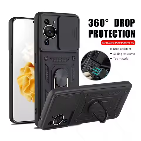 Armor Shockproof Slider Lens Case For Huawei P60 Pro 4G Magnetic Holder Ring Protect Fundas On Hauwe