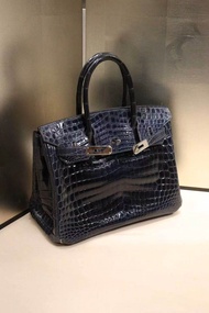 Hermes birkin 深海藍亮面鱷魚Birkin包