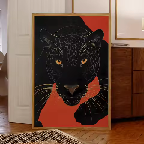 Modern Jaguar Animal Illustration Black Leopard Wall Art Prints Canvas Painting Poster Picture For L