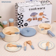 Simulation Kids Kitchen Set, Wooden Play Dishes and Plates, 12PCS Wooden Play Kitchen Accessories, K