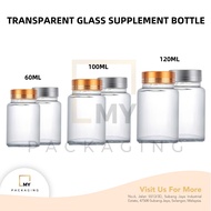 TRANSPARENT GLASS SUPPLEMENT BOTTLE 60ML-120ML - CAN USE FOR CORDYCEPS / CAPSULE / GINSENG SLICES / MEDICINE