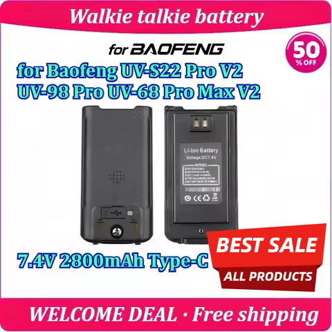 New for Baofeng UV-S22 Pro V2 UV-98 Pro UV-68 Pro Max V2 Walkie Talkie Battery 7.4V 2800mAh Type-C C