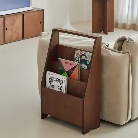 Nordic Solid Wood Magazine Rack Vintage Coffee Shop Small Bookshelf Trendy Marine Plywood Storage Wa
