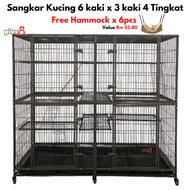 (FREE 6 BUAIAN) size 6ft x 3ft Sangkar Kucing Besar 4 Tingkat / Big Cat Cage 4 Level (Saiz XXXXL)