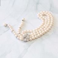 100%淡水珠時尚珍珠頸鏈  可調節 36吋特長珍珠鏈 配S925純銀皓石配飾