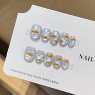 Qian Traditional [Xiaoyuer] Summer Hand-Painted Koi Cat's Eye Boutique Pure Hand-Weared Nails Manicu