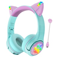 CF9 Cat Ear Kids Bluetooth Headphones with LED Light Up,Safe 85dB Volume Limit,Built-in Mic&Boom Mic