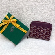 Goyard 戈雅酒紅色 Matignon PM ㄇ型拉鍊卡包｜經典Y字帆布短夾｜精品零錢包