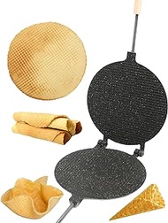 Waffle Maker Round Has Nonstick Coating Size 8 in - Waffle Cone Maker - Krumkake Iron - Wafer Maker - Waffle Cone Maker Machine - Stroopwafel Maker - Ice Cream Cone Maker - Вафельница для трубочек