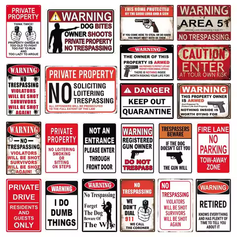 Warning Metal Sign Vintage Plaque Metal Caution Area 51 No Trespassing Retro Garden and Yard Caution