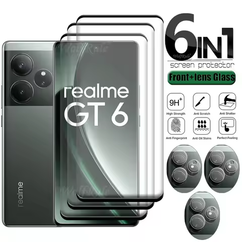 6-in-1 For Realme GT 6 Glass OPPO Realme GT 6 6 T Tempered Glass Full Cover Curved 9H Screen Protect