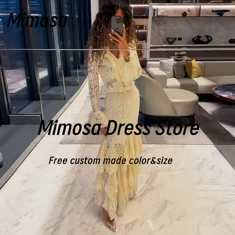 Mimosa 2-Pieces Prom Dresses 2025 V Neck Long Sleeves Evening Dress Ruffles Lace Vestidos Des Specia