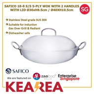 Safico 18-8 Stainless Steel 5-Ply Wok With 2 Handles with Lid Ø36xH8.5cm / Ø40xH10.5cm