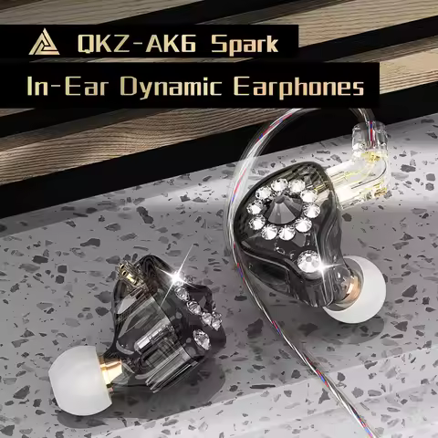 Original QKZ AK6 Spark Diamond HiFi Earphone Wired Headphones with Microphone Noise Cancelling Heads