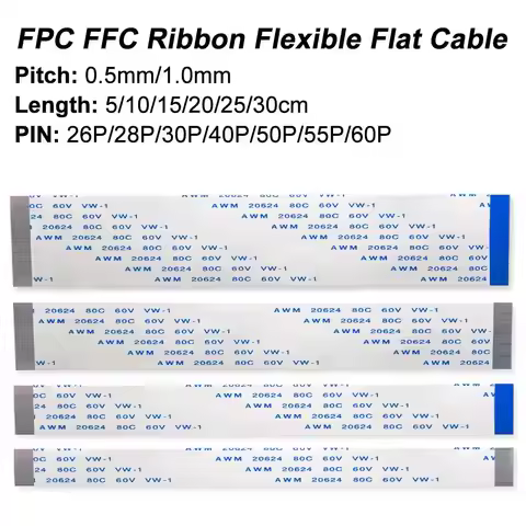 10PCS A-Type B-Type FPC FFC Ribbon Flexible Flat Cable 26P 28P 30P 40P 50P 55P Pin Pitch 0.5MM 1.0MM