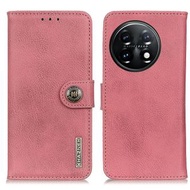 全城熱賣 - 適用於 OnePlus 11 5G KHAZNEH 牛皮紋左右開手機皮套（粉色）
