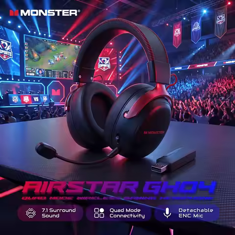 Monster GH04 Wireless Gaming Headphone 2.4G/Bluetooth 6.0 4-Mode 7.1 Surround Sound Esports Gaming H