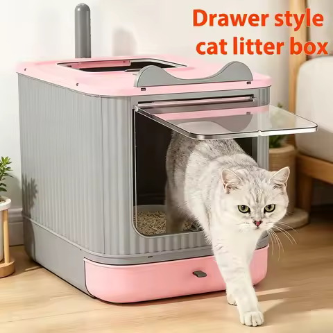 Extra Large Enclosed Cat Litter Box 4 In 1 Top Entry Front Pull Out Drawer Design Odor Control Activ