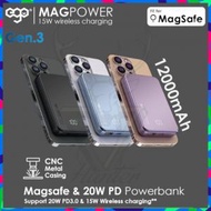 ego - MAGPOWER Gen.3 12000mAh magsafe磁吸無線行動電源|移動電源-灰色