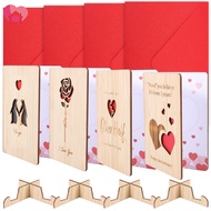 4Pcs Hollow Carving Wedding Anniversary Wood Card With Stand Wood Anniversary Greeting Card for Wife