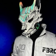 賽博朋克妖狐面具 白色與銀色款 配備智慧型 RGB 燈光 未來感狐