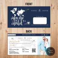 Wedding invitation with boarding pass theme, pre-wedding photo