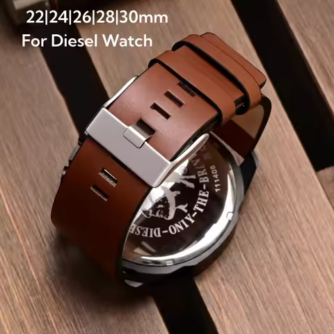 22/24/26/28/30mm Watch Band Bracelet Flat Texture Leather Watch Strap for Men Replacement for Diesel