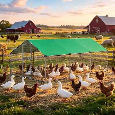 Large Metal Chicken Run for 30-40 Chickens Ducks Cage with Corner Braces 17.7x9.2x6.5ft Pen Yard Cov