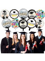 10 Piezas/juego De Globos Redondos Felices De Graduación De 18 Pulgadas, Globo De Película De Aluminio, 5 Diseños, 2 Piezas Cada . Adecuado Para Fiestas De Graduación Y Decoraciones (lleno De Helio).