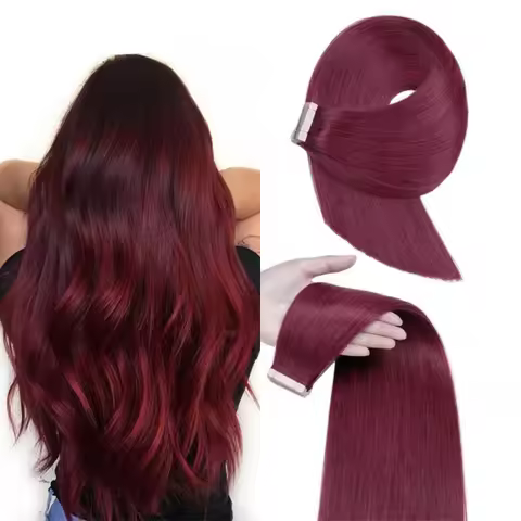Alimice 99J Color Tape in Human Hair Extension Brgundy Strong Adhesive Tape Hair Extensions Human Ha