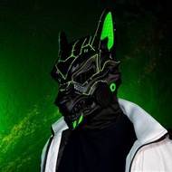 賽博朋克狼面具 黑色與綠色 UV 發光 賽博面具 未來風狐面具